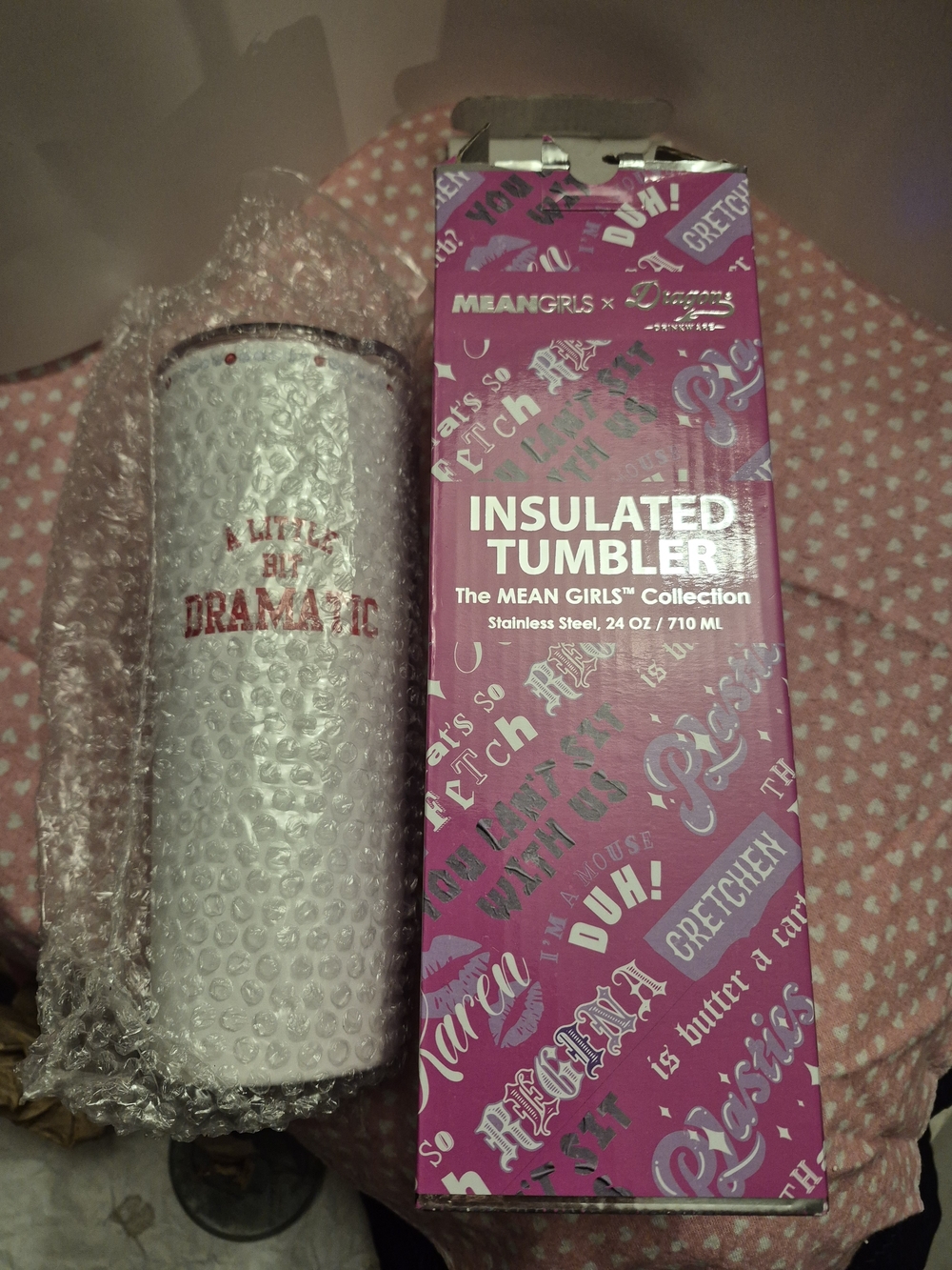 Mean Girls Insulated Tumbler - "A Little Bit Dramatic" - White & Pink